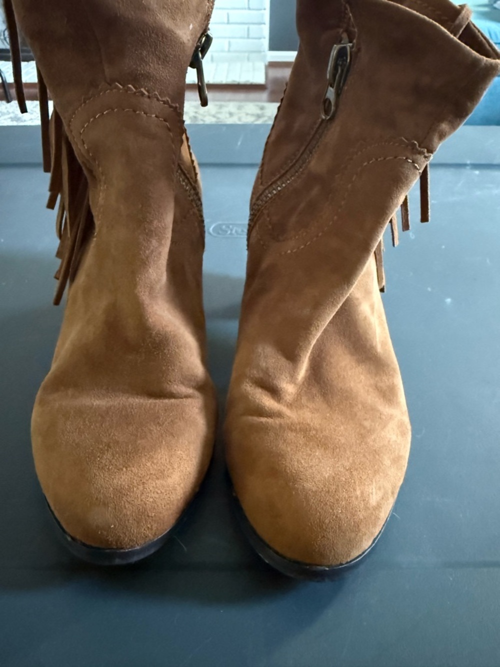 Sam Edelman Suede Fringe Ankle Boots - Cognac Brown - Picture 2 of 3